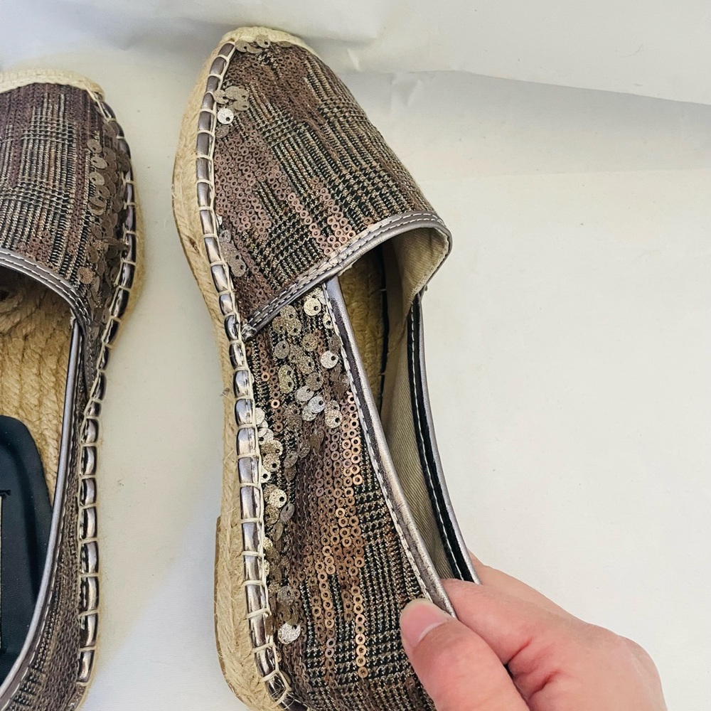 New Women's Sequin Espadrilles Glitter Slipper Casual Shoes - Gold 7.5 - Picture 4 of 5